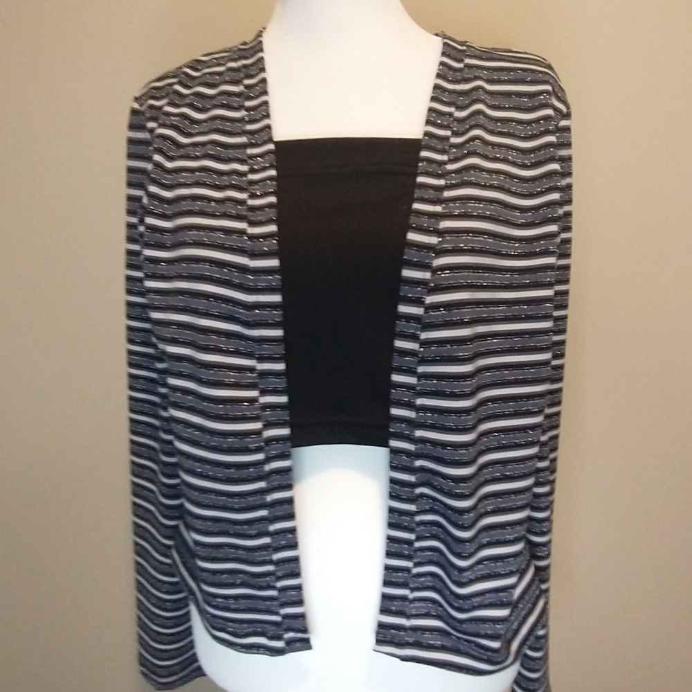 Vintage NextEra Black And Blue Glitter Stripe Cardigan with Built-In Crop Top
